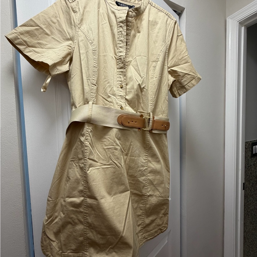 Ralph Lauren Cream Mini Shirtdress with Tan Belt Detail
